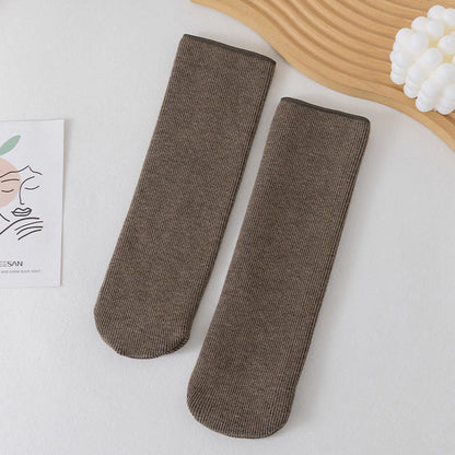 Plus Size Solid Color Fleece Crew Socks(6 Pairs) - Coffee - EU34-45(US1-11) - image 14