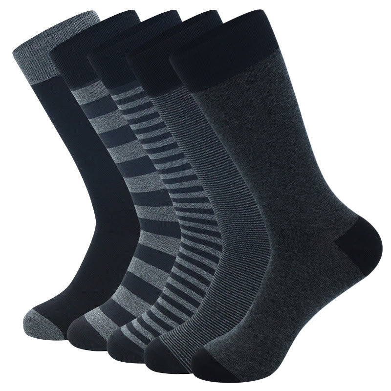Plus Size Grey Striped Crew Socks(5 Pairs) - 42-48 - Multicolor - image 0