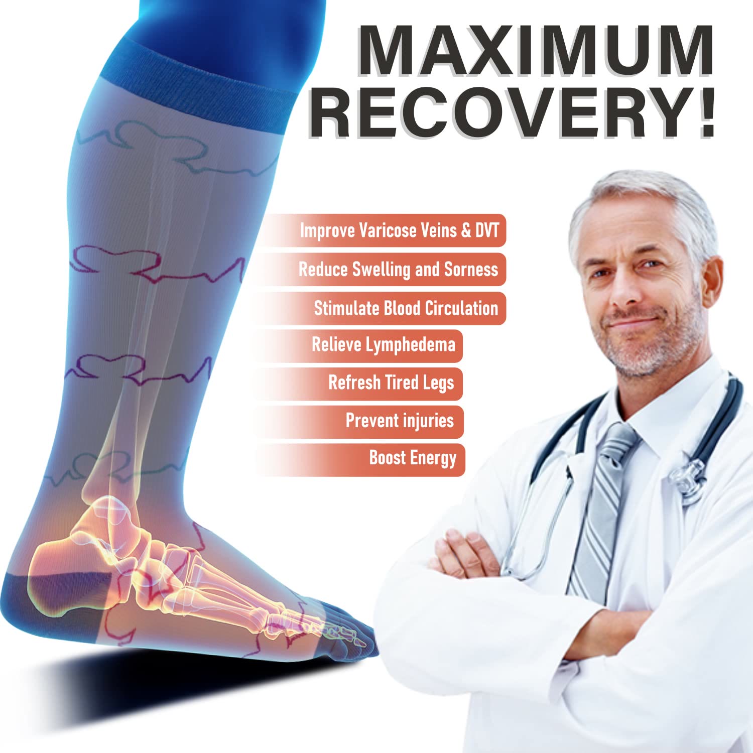 Electrocardiogram Pattern Plus Size Compression Socks(3 Pairs) - image 6