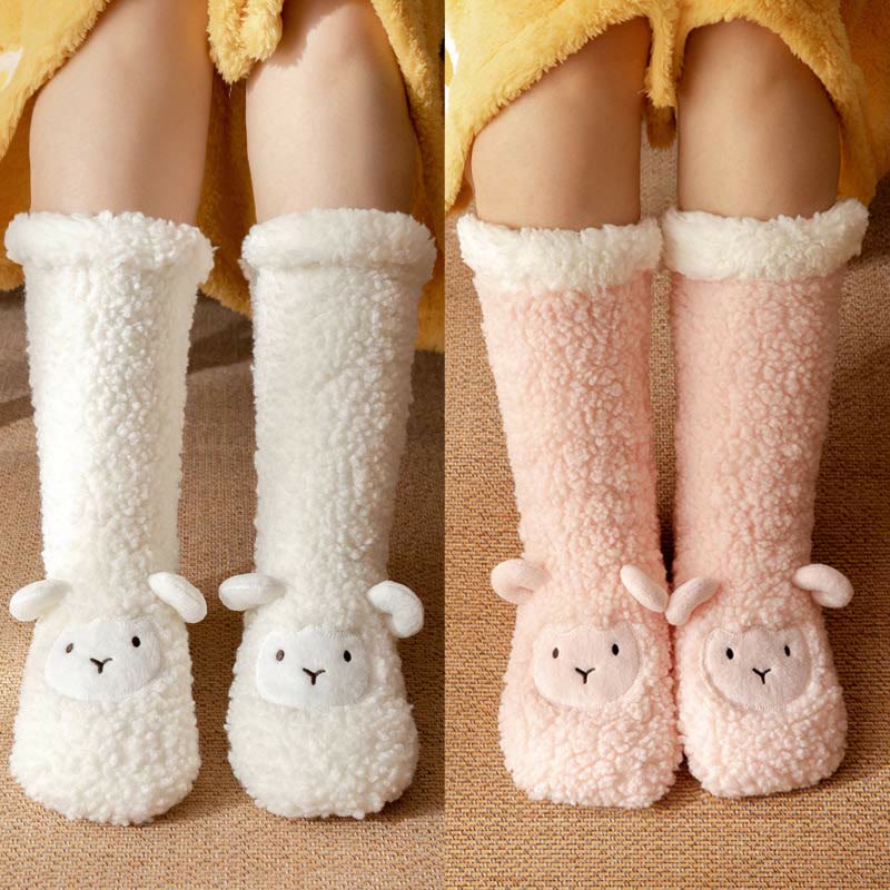 Lamb Design Coral Fleece Winter Slipper Socks - image 1
