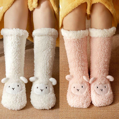 Lamb Design Coral Fleece Winter Slipper Socks - image 1