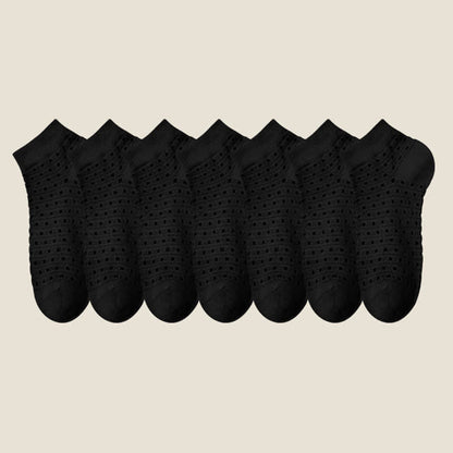 Hollow Mesh Ankle Socks(7 Pairs) - Black - EU38-44(US5-11) - image 20