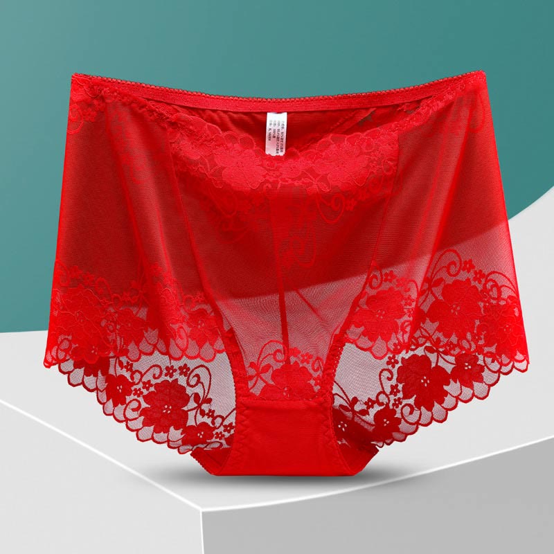 High-Waisted Hollow Lace Panty(5 Pairs) - Red - 4XL - image 20
