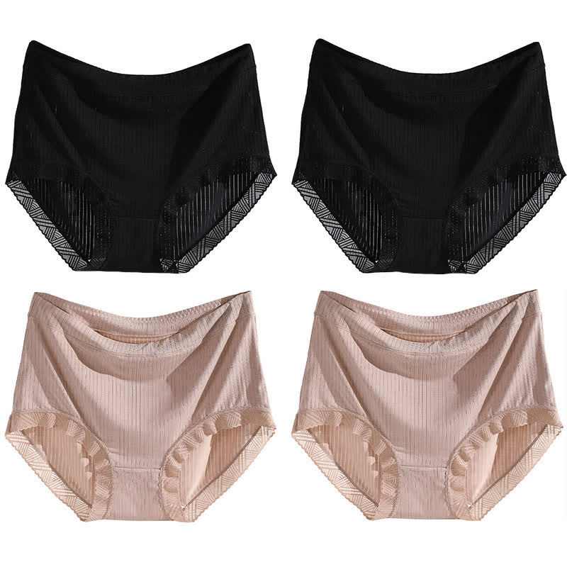 High-Waisted Seamless Panty(4 Pairs) - Black*2+Khaki*2 - 4XL - image 17
