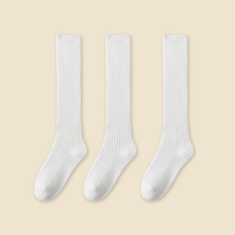 Solid Color Stylish Slouch Socks(3 Pairs) - White - EU36-40(US3-7) - image 18