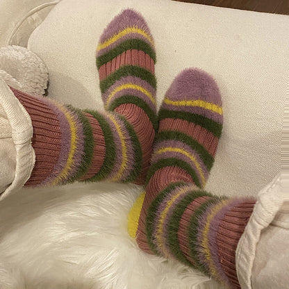 Color Block Furry Crew Socks(6 Pairs) - Purple - EU36-40(US3-7) - image 0