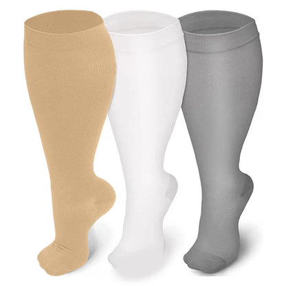 Plusock Light Color Plus Size Compression Socks 2XL-7XL(3 Pairs) - Skin & White & Grey - 7XL - image 0
