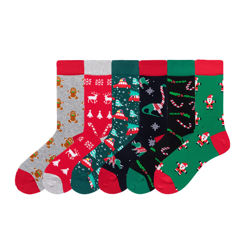 Plus Size Christmas Stretchy Novelty Crew Socks(6 Pairs) - Multicolor - EU41-46(US7.5-12) - image 1