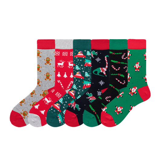 Plus Size Christmas Stretchy Novelty Crew Socks(6 Pairs) - Multicolor - EU41-46(US7.5-12) - image 1