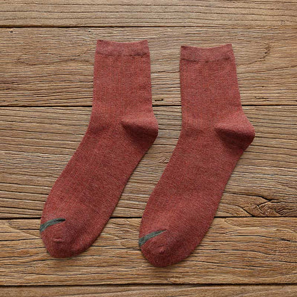 Pure Color Liner Cotton Socks(6 Pairs) - 42-48 - Red - image 14