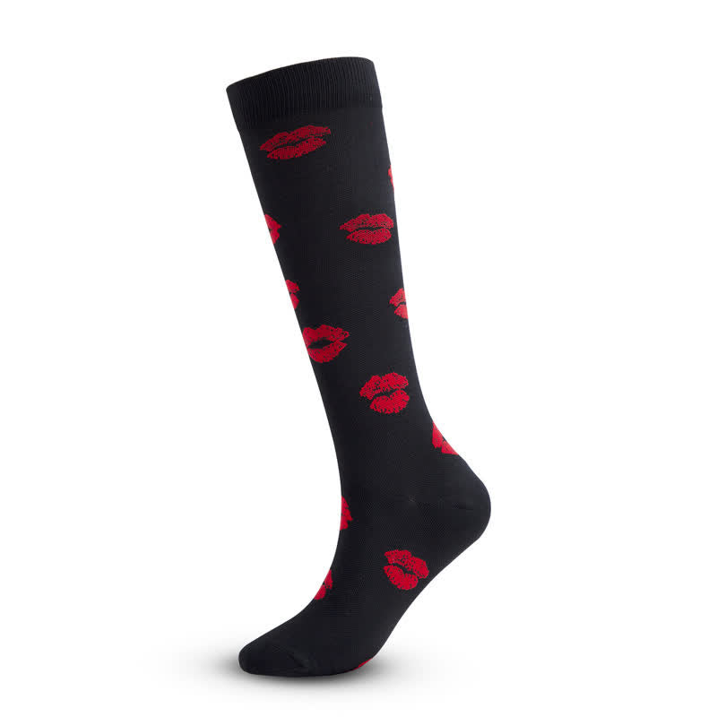 Red Heart&Lip Print Compression Socks(3 Pairs) - image 2