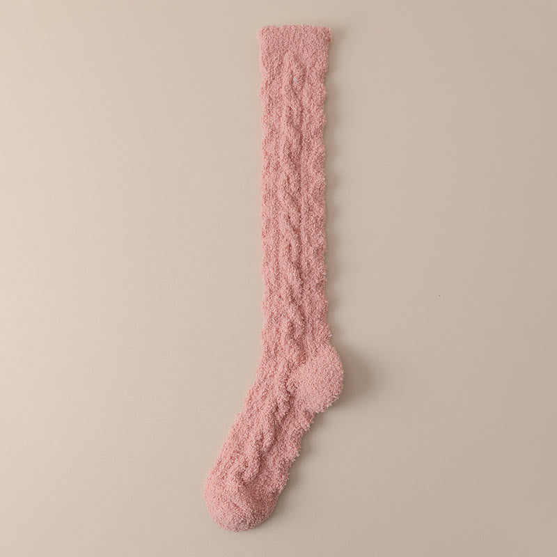 Coral Fleece Thermal Knee High Socks(5 Pairs) - Pink - Fits 220lbs - image 15