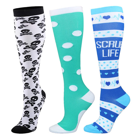 EKG Skull Pattern Plus Size Compression Socks(3 Pairs) - image 1