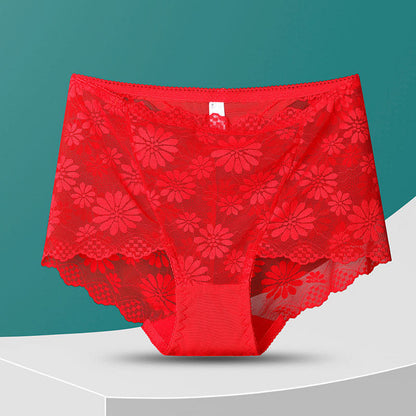 High-Waisted Floral Lace Panty(5 Pairs) - Red - 4XL - image 15