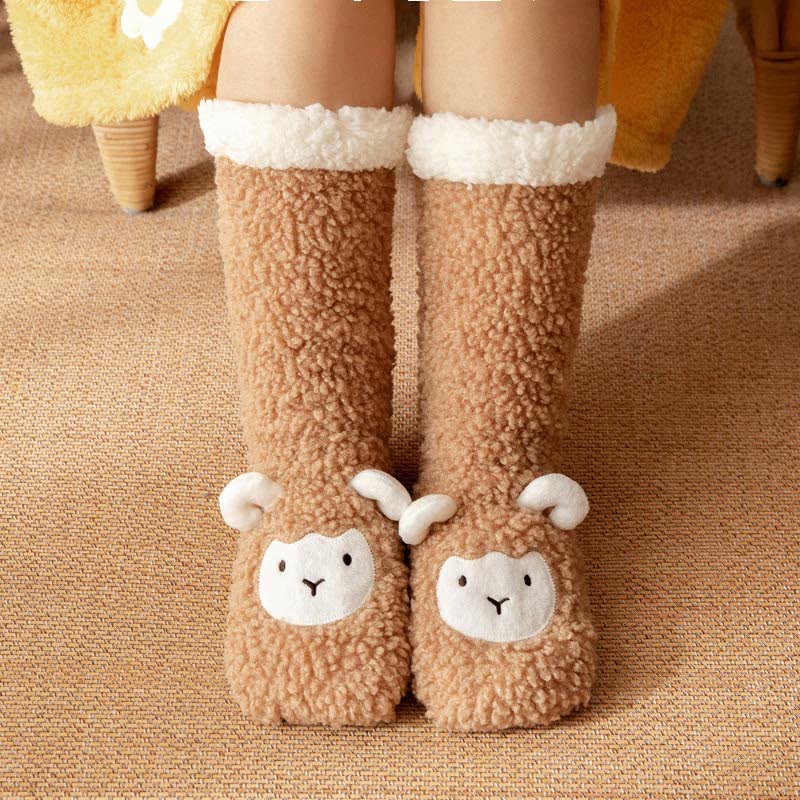Lamb Design Coral Fleece Winter Slipper Socks - Coffee - EU36-42(US3-8.5) - image 7
