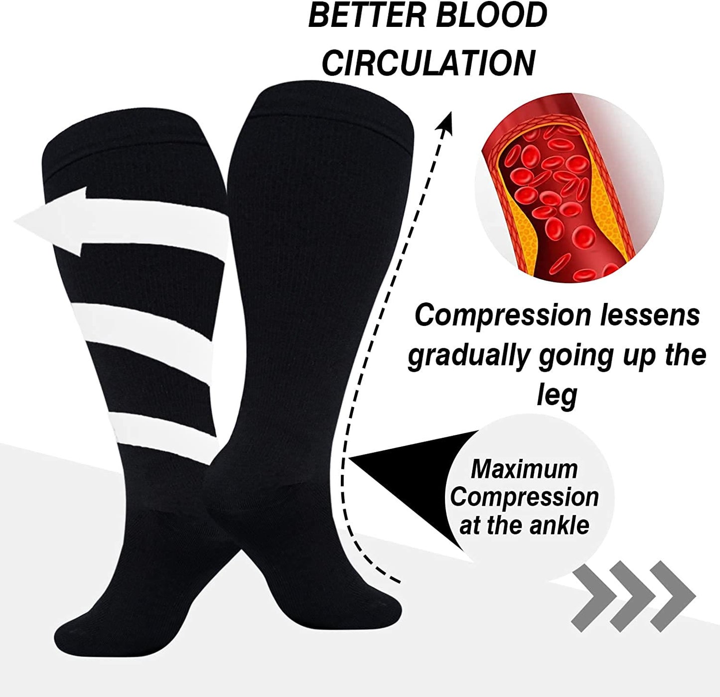 Solid Pure Color Plus Size Compression Socks 2XL-7XL(3 Pairs) - image 1
