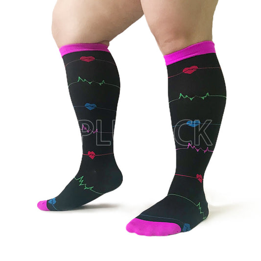 Purple Electrocardiogram Plus Size Compression Socks 2XL-7XL(3 Pairs) - Purple - 7XL - image 0
