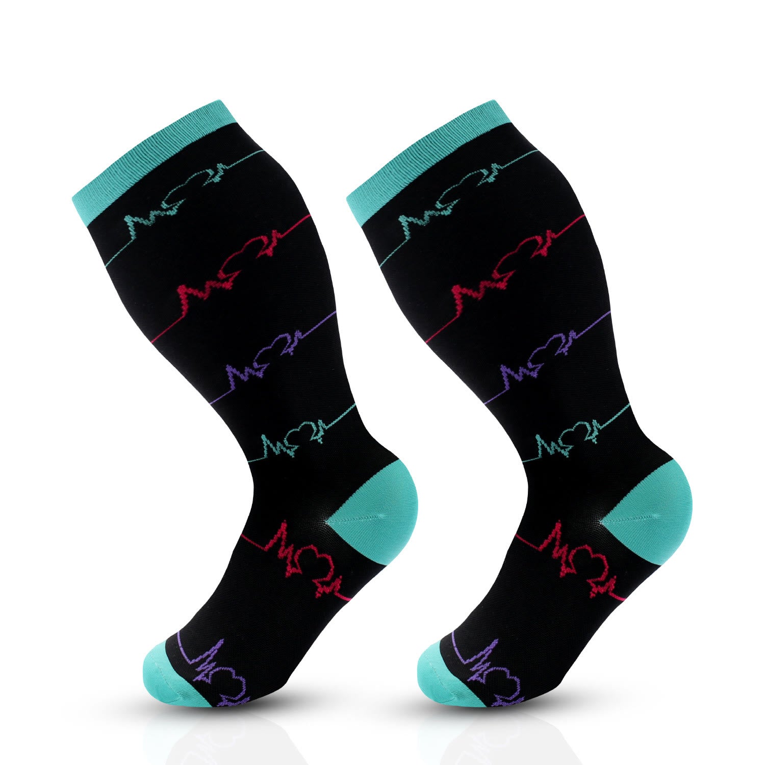 Blue Electrocardiogram Pattern Plus Size Compression Socks(3 Pairs) - Blue - 4XL - image 5