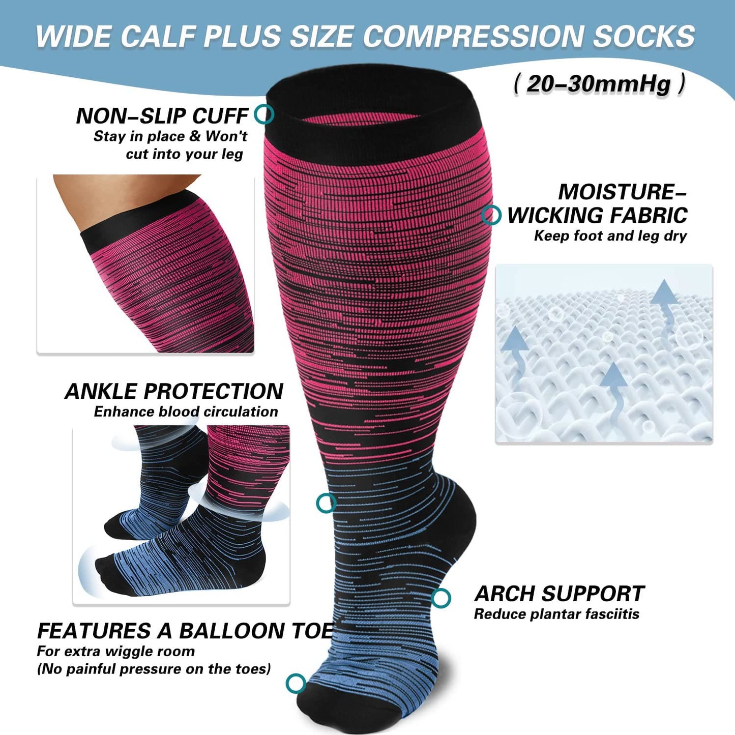 2XL-7XL Colorful Cool Lines Plus Size Compression Socks(3 Pairs) - image 3