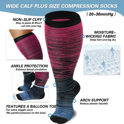 2XL-7XL Colorful Cool Lines Plus Size Compression Socks(3 Pairs) - image 3