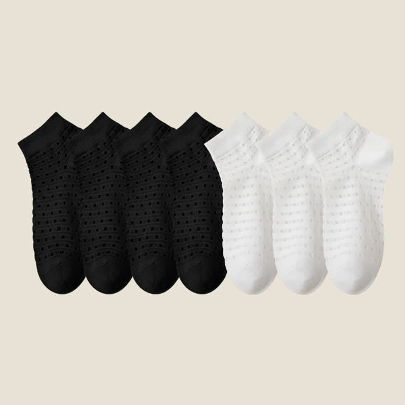 Hollow Mesh Ankle Socks(7 Pairs) - Black*4+White*3 - EU38-44(US5-11) - image 12
