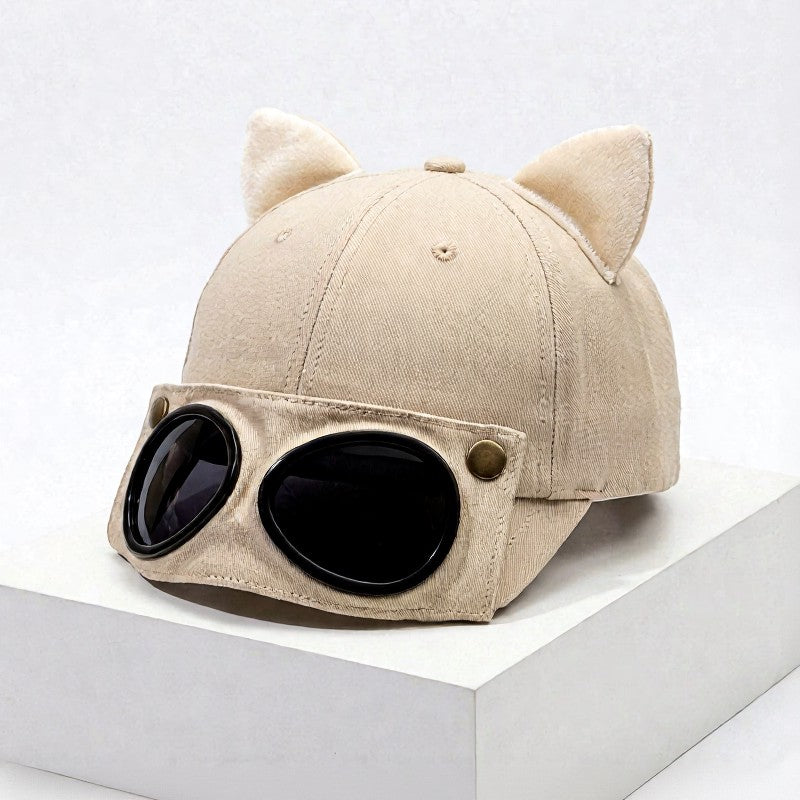 Goggle Accent Cat Ear Hat - Beige - One Size - image 7