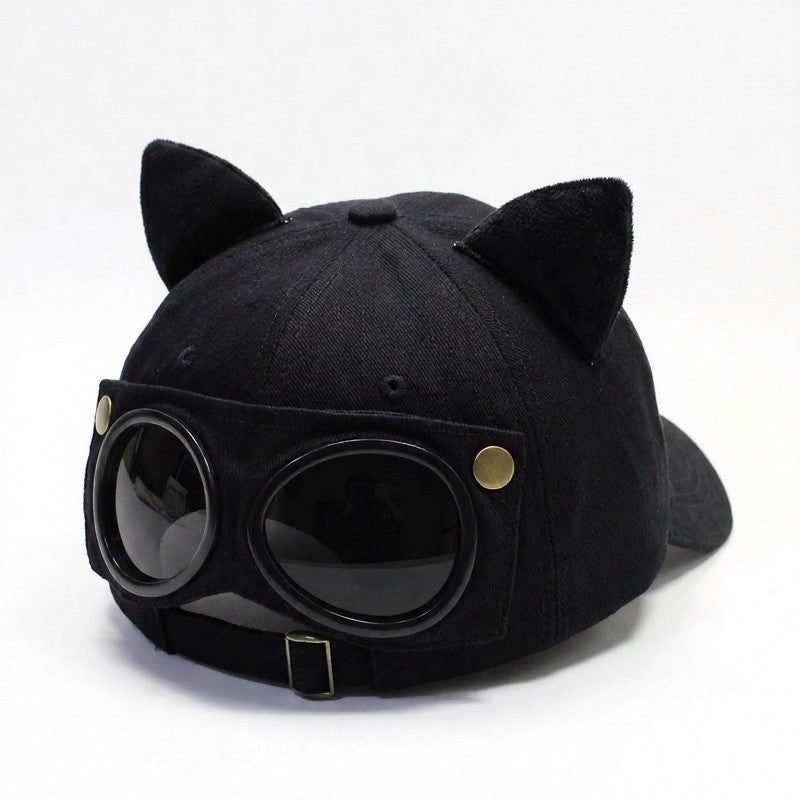 Goggle Accent Cat Ear Hat - Black - One Size - image 1