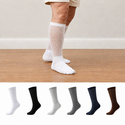 Breathable Ribbed Non-Binding Diabetic Crew Socks(3 Pairs) - Dark Blue+Dark Gray+Brown - EU37-44(US4-10) - image 0