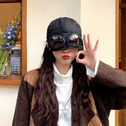 Vintage Goggle Streetwear Style Hat - Black - One Size - image 5
