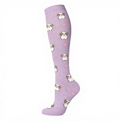 Playful Cat Dog Compression Socks(5 Pairs) - Purple - S/M - image 9