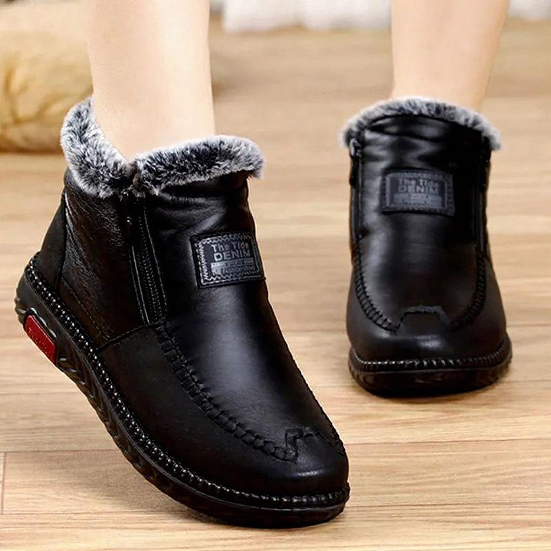 Plus Size Faux Fur Lined Side Zip Winter Slippers - Black - 41 - image 0