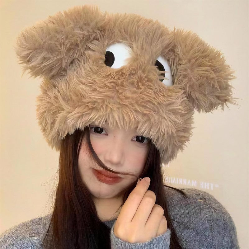 Fluffy Bear Ear Winter Hat - Khaki - One Size - image 0