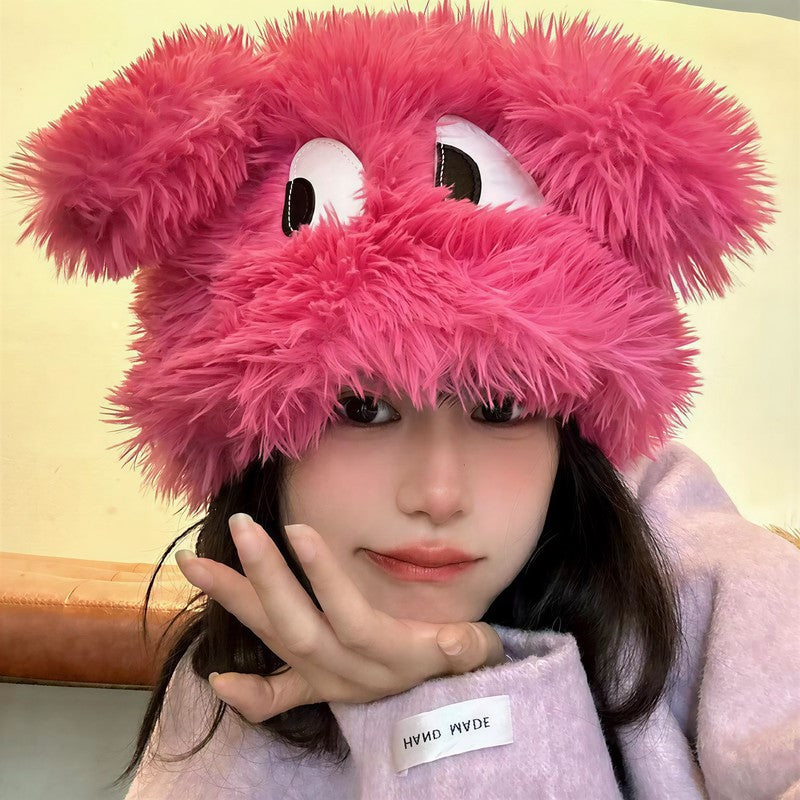 Fluffy Bear Ear Winter Hat - Rose - One Size - image 6