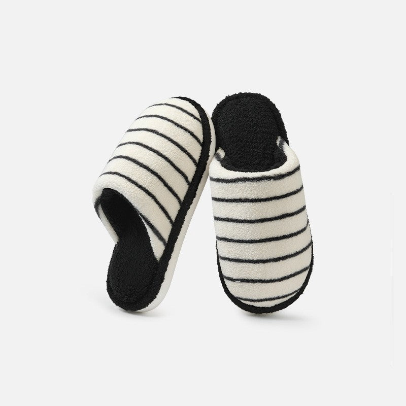 Plus Size Cozy Striped Plush House Slippers - Black - EU44-45(US9-10) - image 8