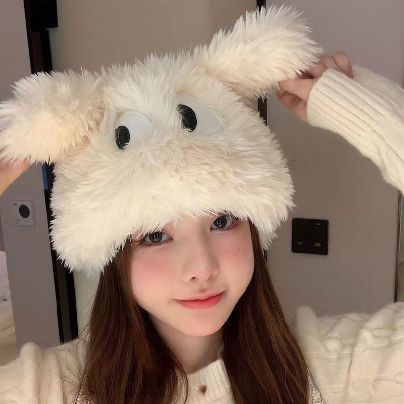 Fluffy Bear Ear Winter Hat - Beige - One Size - image 5