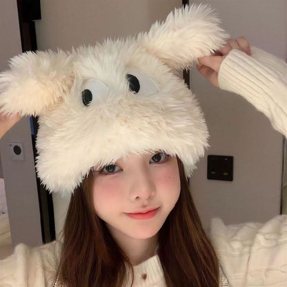Fluffy Bear Ear Winter Hat - Beige - One Size - image 5