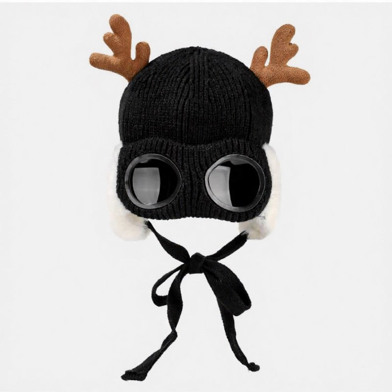 Antler Goggle Aviator Beanie - Black - One Size - image 12