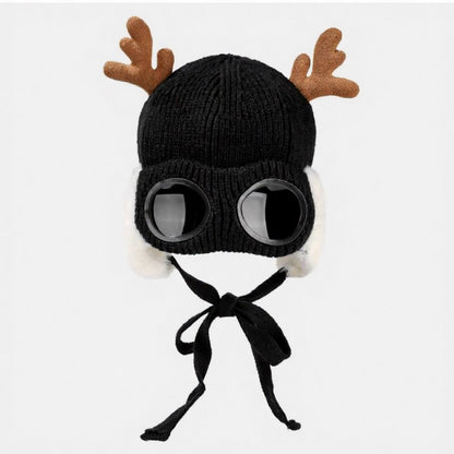 Antler Goggle Aviator Beanie - Black - One Size - image 12