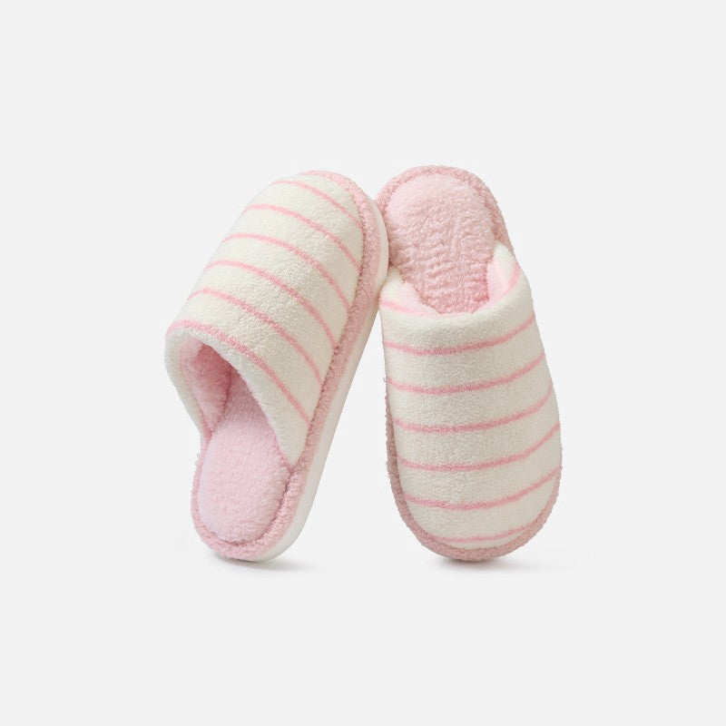 Plus Size Cozy Striped Plush House Slippers - Pink - EU44-45(US9-10) - image 7