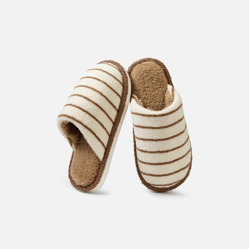 Plus Size Cozy Striped Plush House Slippers - Khaki - EU44-45(US9-10) - image 5