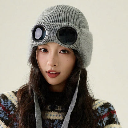 Fleece Lined Goggle Aviator Beanie - Grey - One Size - image 5