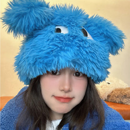 Fluffy Bear Ear Winter Hat - Blue - One Size - image 3