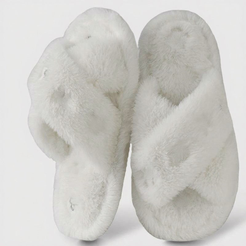 Cross Band Plush Open Toe Slippers - White - EU44-45(US9-10) - image 10