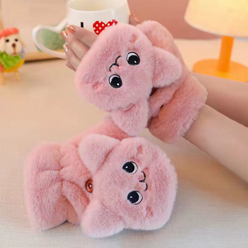 Cozy Cartoon Flip Top Gloves - Pink - One Size - image 1