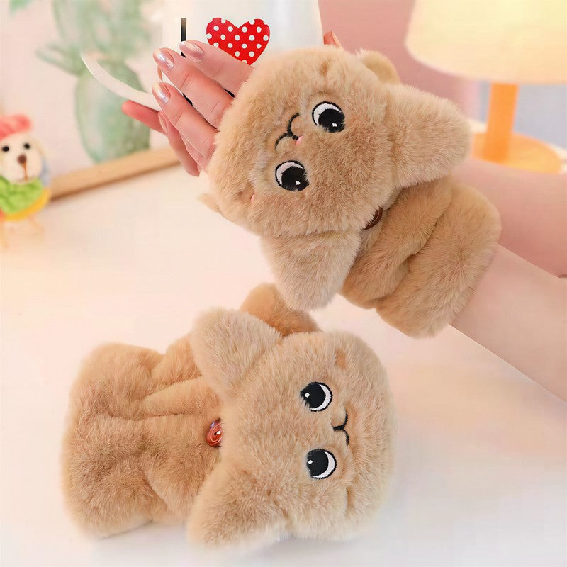 Cozy Cartoon Flip Top Gloves - Khaki - One Size - image 2