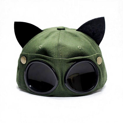 Goggle Accent Cat Ear Hat - Army Green - One Size - image 3