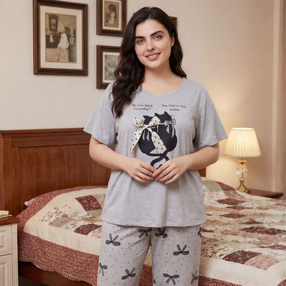 Soft Bow Cat Print Pajama Set - image 4