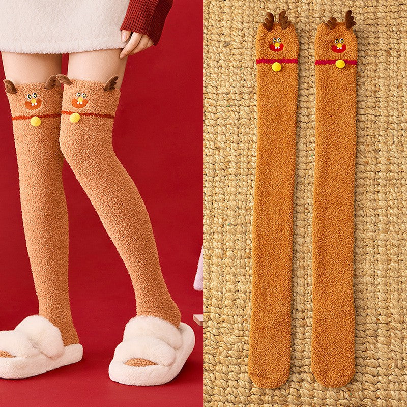 Cozy Christmas Thigh High Socks - Coffee - One Size - image 3