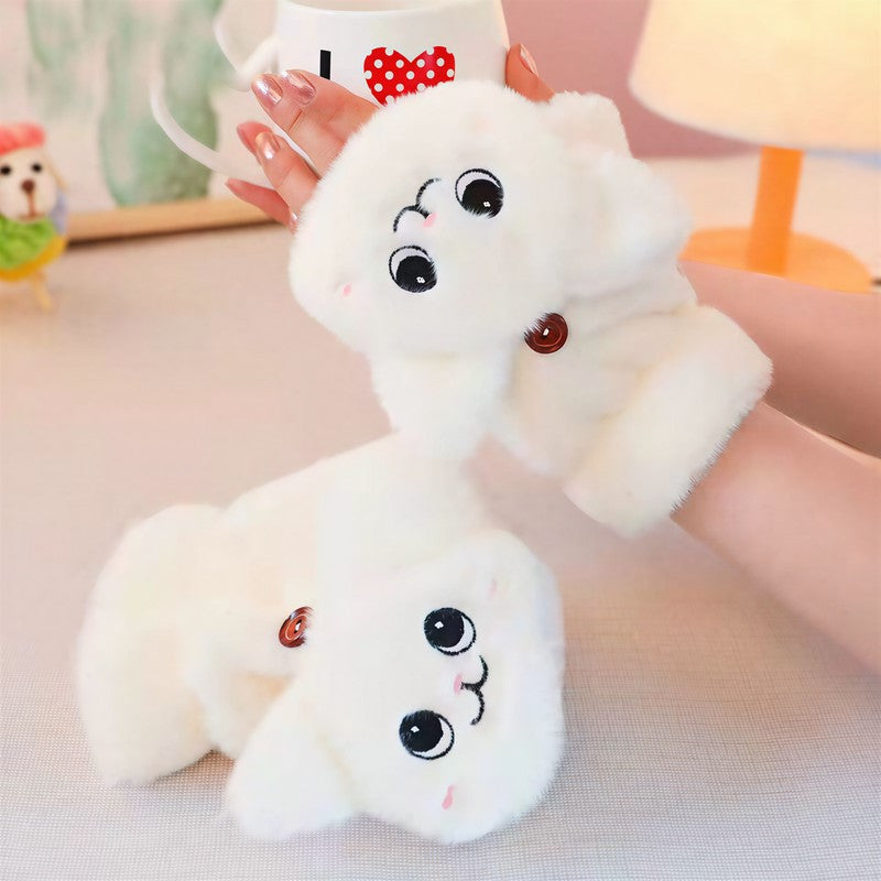 Cozy Cartoon Flip Top Gloves - White - One Size - image 0