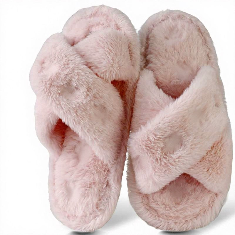 Cross Band Plush Open Toe Slippers - Pink - EU44-45(US9-10) - image 9